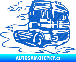 Samolepka Kamion 003 pravá nákladní auto 3D karbon modrý