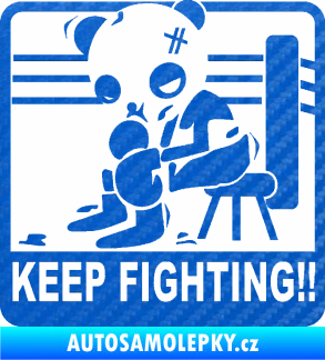 Samolepka Keep Fighting!! 3D karbon modrý