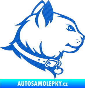 Samolepka Kočka 003 pravá 3D karbon modrý