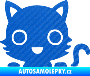 Samolepka Kočka 014 pravá kočka v autě 3D karbon modrý