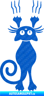 Samolepka Kočka 023 levá s drápanci 3D karbon modrý