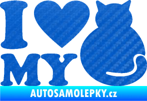 Samolepka Kočka 033 I love my cat 3D karbon modrý