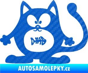 Samolepka Kočka 042 levá s rybou v bříšku 3D karbon modrý