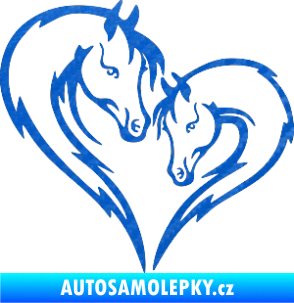Samolepka Koníci 002 - levá srdíčko kůň s hříbátkem 3D karbon modrý