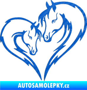 Samolepka Koníci 002 - pravá srdíčko kůň s hříbátkem 3D karbon modrý