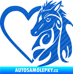 Samolepka Koník love 001 pravá hříbátko v srdíčku 3D karbon modrý