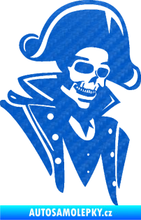 Samolepka Kostra pirát pravá 3D karbon modrý