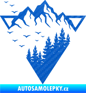 Samolepka Krajina hory 042 levá magický trojúhelník 3D karbon modrý