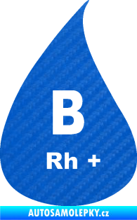Samolepka Krevní skupina B Rh+ kapka 3D karbon modrý