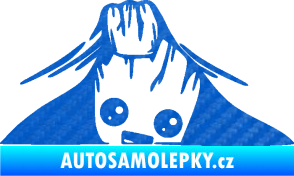 Samolepka Kuk 007 pravá Groot vykukuje 3D karbon modrý