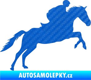 Samolepka Kůň 019 pravá jezdec v sedle 3D karbon modrý