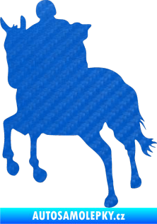 Samolepka Kůň 021 levá s jezdcem 3D karbon modrý