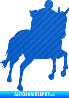 Samolepka Kůň 021 pravá s jezdcem 3D karbon modrý