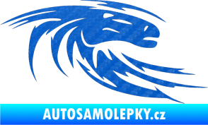 Samolepka Kůň 023 pravá hlava s vlající hřívou 3D karbon modrý