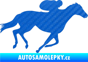 Samolepka Kůň 027 pravá závodí s jezdcem 3D karbon modrý