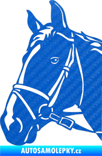 Samolepka Kůň 028 levá hlava s uzdou 3D karbon modrý