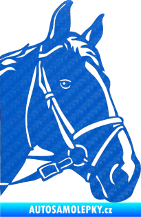 Samolepka Kůň 028 pravá hlava s uzdou 3D karbon modrý