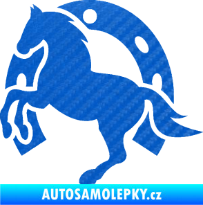 Samolepka Kůň 033 levá podkova 3D karbon modrý