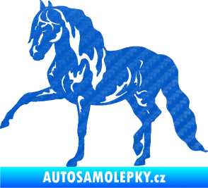 Samolepka Kůň 039 levá 3D karbon modrý