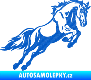 Samolepka Kůň 050 pravá ve skoku 3D karbon modrý