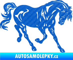 Samolepka Kůň 056 pravá 3D karbon modrý