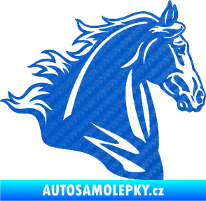 Samolepka Kůň 058 pravá hlava s hřívou 3D karbon modrý