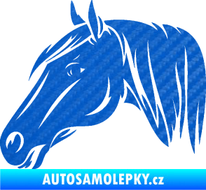 Samolepka Kůň 065 levá hlava s hřívou 3D karbon modrý