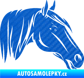 Samolepka Kůň 065 pravá hlava s hřívou 3D karbon modrý