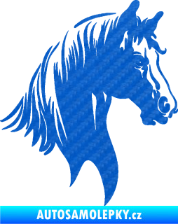 Samolepka Kůň 066 pravá hlava s hřívou 3D karbon modrý