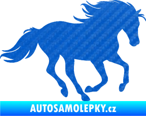 Samolepka Kůň 071 pravá běžící 3D karbon modrý