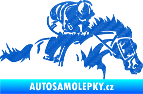 Samolepka Kůň 075 pravá závod s jezdcem, dostihy 3D karbon modrý