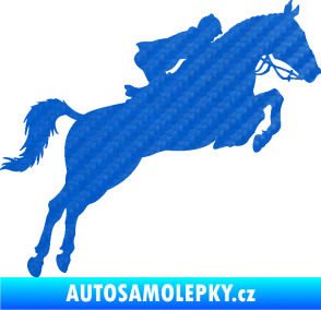Samolepka Kůň 076 pravá parkur 3D karbon modrý