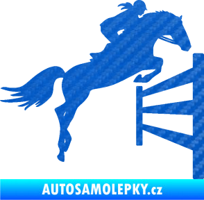 Samolepka Kůň 080 pravá skok přes překážku 3D karbon modrý