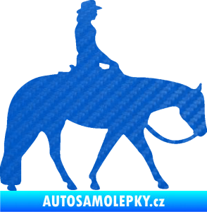 Samolepka Kůň 082 pravá kovbojka na koni 3D karbon modrý