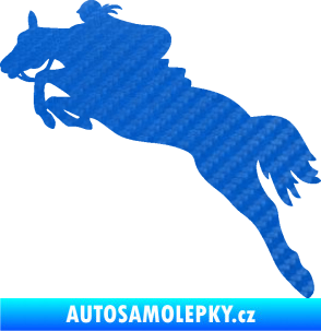 Samolepka Kůň 084 levá s jezdkyní 3D karbon modrý