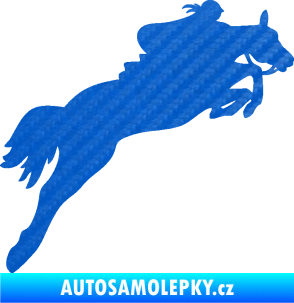 Samolepka Kůň 084 pravá s jezdkyní 3D karbon modrý