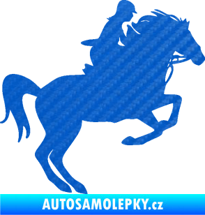 Samolepka Kůň 091 pravá skok 3D karbon modrý