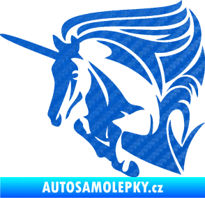 Samolepka Kůň jednorožec 001 levá 3D karbon modrý