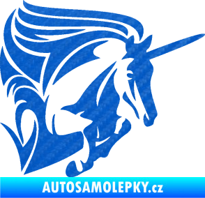 Samolepka Kůň jednorožec 001 pravá 3D karbon modrý