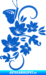 Samolepka Květina dekor 005 pravá s motýlkem 3D karbon modrý