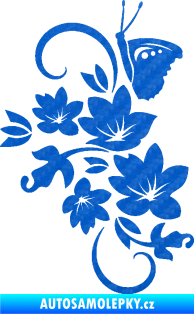 Samolepka Květina dekor 005 levá s motýlkem 3D karbon modrý