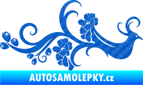 Samolepka Květina dekor 014 pravá páv 3D karbon modrý