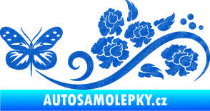 Samolepka Květina dekor 015 levá s motýlem 3D karbon modrý
