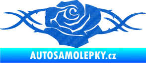 Samolepka Květina dekor 020 levá růže s trny 3D karbon modrý
