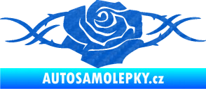 Samolepka Květina dekor 020 pravá růže s trny 3D karbon modrý