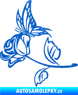 Samolepka Květina dekor 030 levá růže s motýlkem 3D karbon modrý