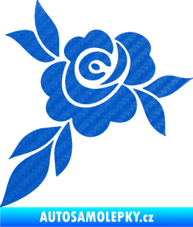 Samolepka Květina dekor 043 levá  květ růže s listy 3D karbon modrý