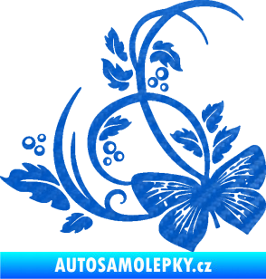 Samolepka Květina dekor 046 levá motýl 3D karbon modrý