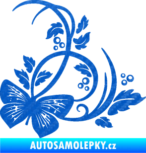 Samolepka Květina dekor 046 pravá motýl 3D karbon modrý