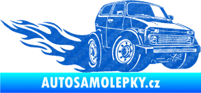 Samolepka Lada auto s plameny pravá 3D karbon modrý